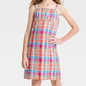 Art Class Girls’ Sleeveless Shirred Bodice Woven Plaid Dress - L